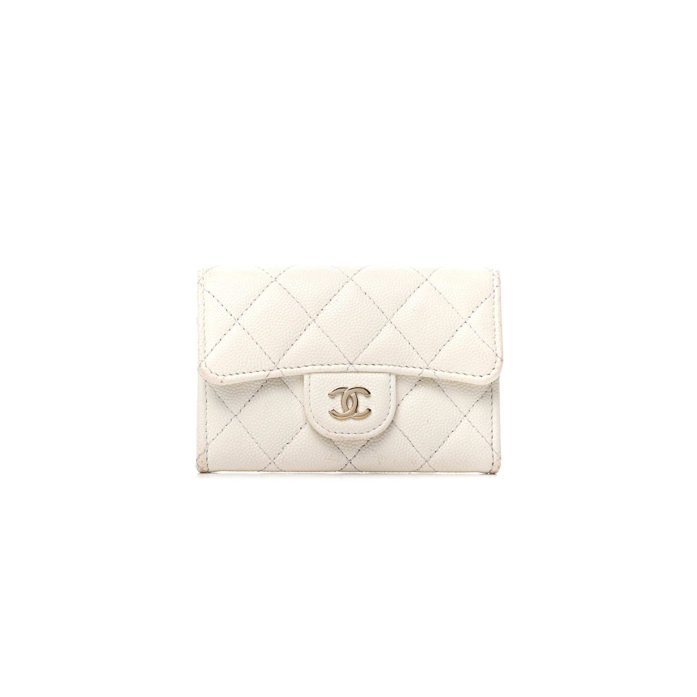 Ch*el caviar quilted flap card holder wallet white ap0214 (11.3*7.5*2.5cm)